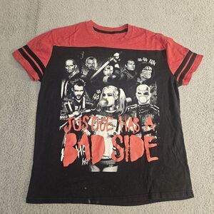 Suicide Squad Women Top‎ Large Red Black Justice Bad Side Full Graphic